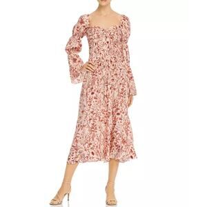 AMUR Filipa Floral Silk Midi Dress in Blush Wildflowers Size 6